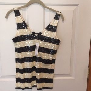 Never worn navy/cream sequined striped tank.